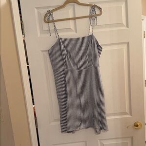 Old Navy Linen Fit & Flare Blue White Pinstripe Tie-Strap Cami Dress size XL